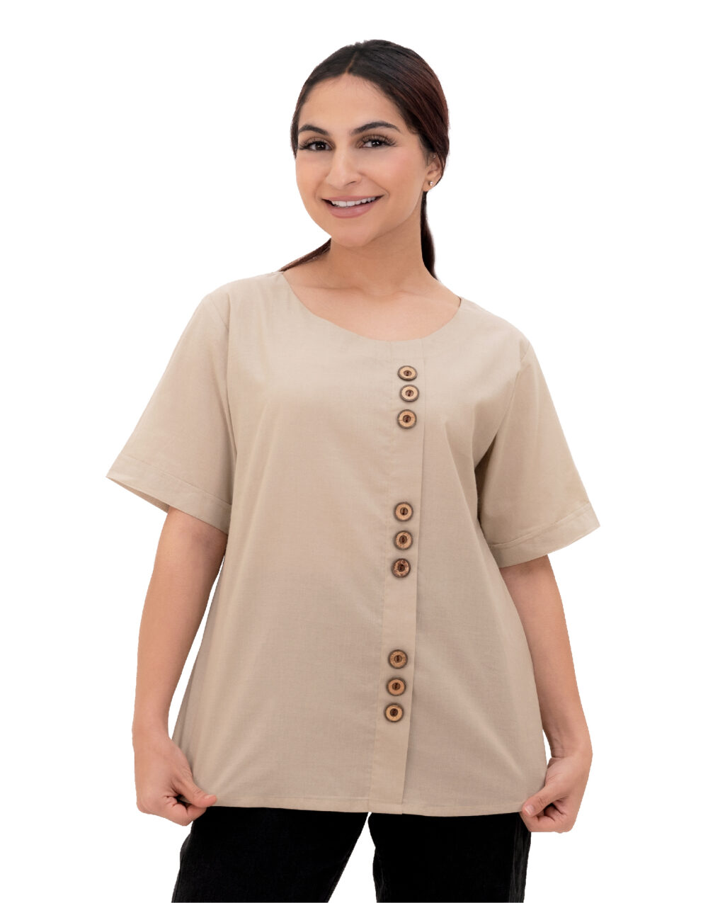 Herbal Dyed Organic Kasam putty round neck half sleeves top