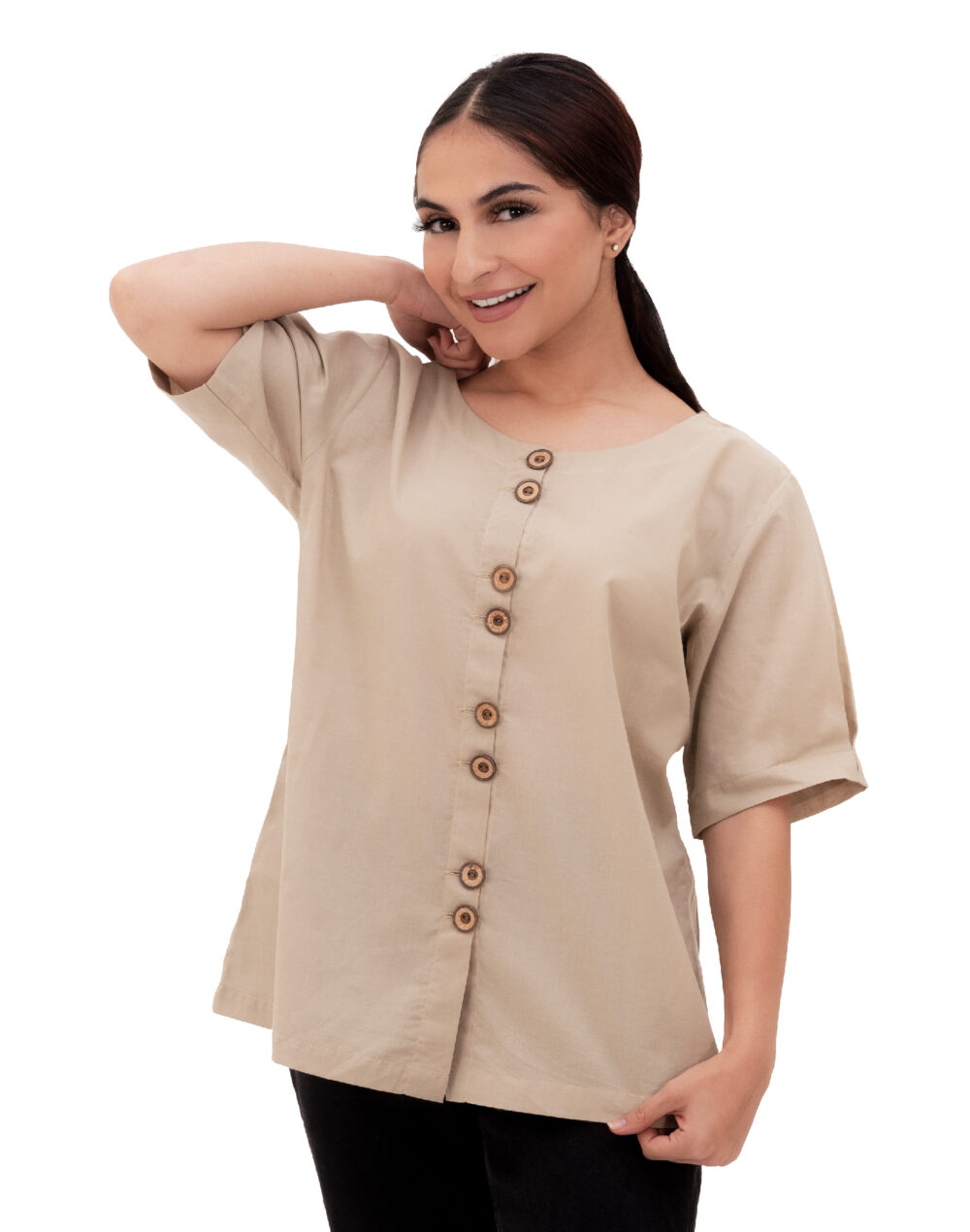 Herbal Dyed Organic Kasam putty round neck half sleeves top - Image 2