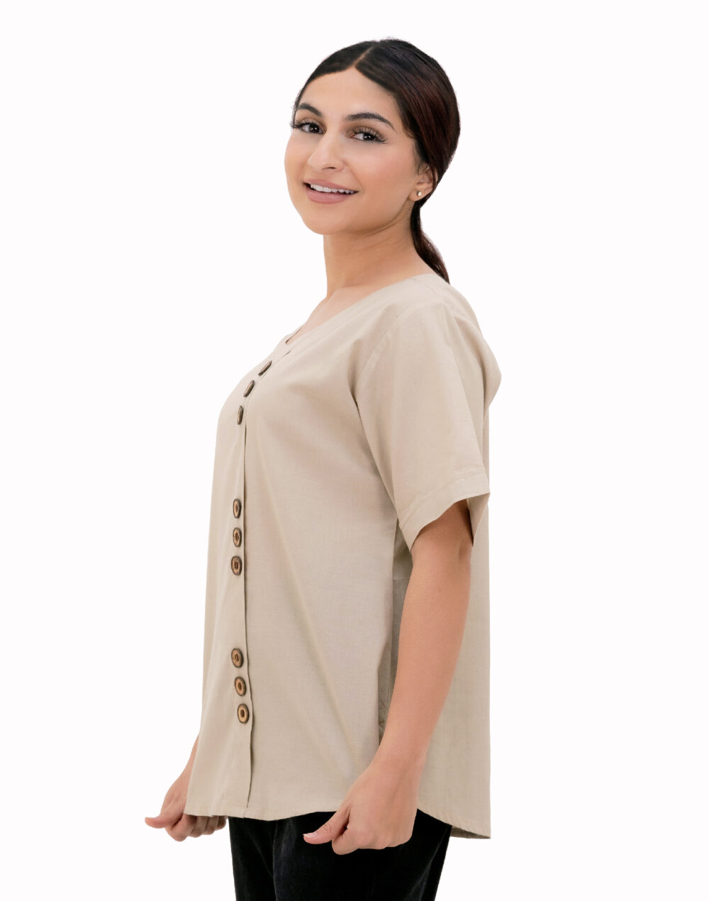Herbal Dyed Organic Kasam putty round neck half sleeves top - Image 3