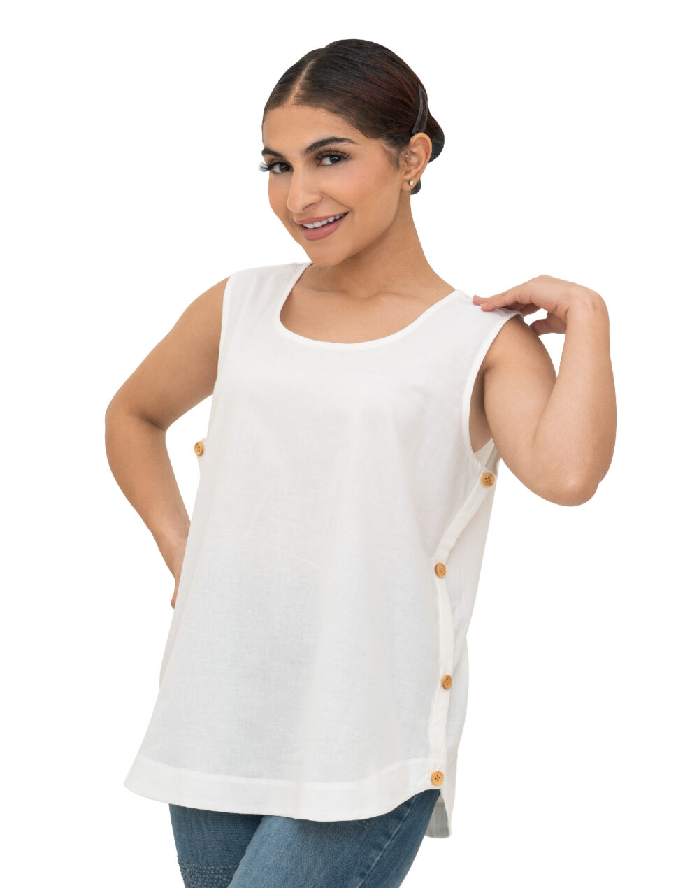 Herbal Dyed Organic Sun white round neck  sleeveless top - Image 2