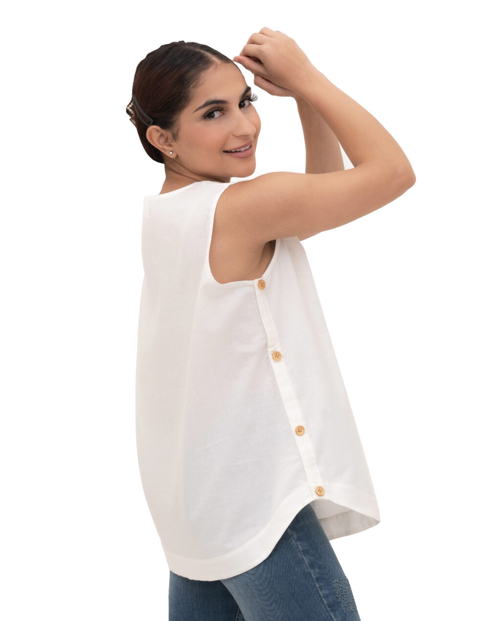 Herbal Dyed Organic Sun white round neck  sleeveless top - Image 4