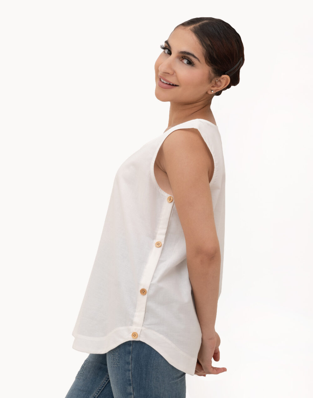 Herbal Dyed Organic Sun white round neck  sleeveless top - Image 3