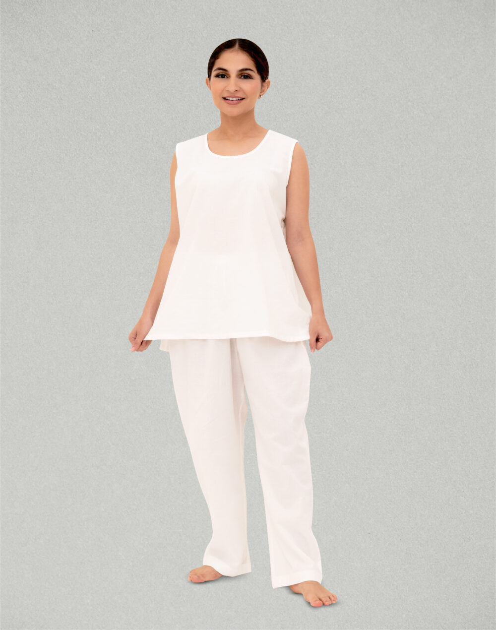 Herbal Dyed Organic  Sun white sleeveless top and pyjamas - Image 2