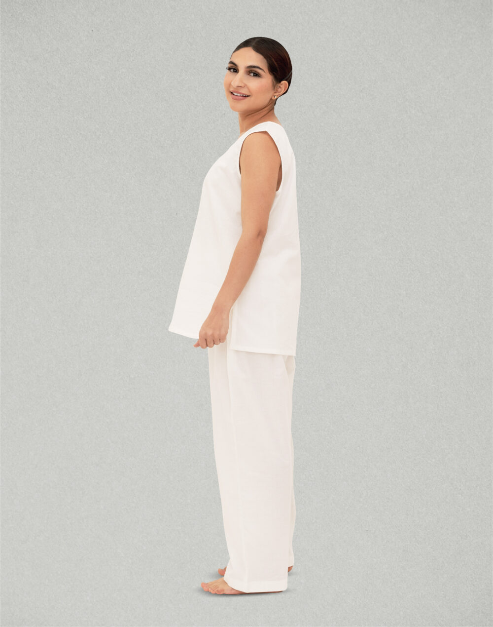 Herbal Dyed Organic  Sun white sleeveless top and pyjamas - Image 3