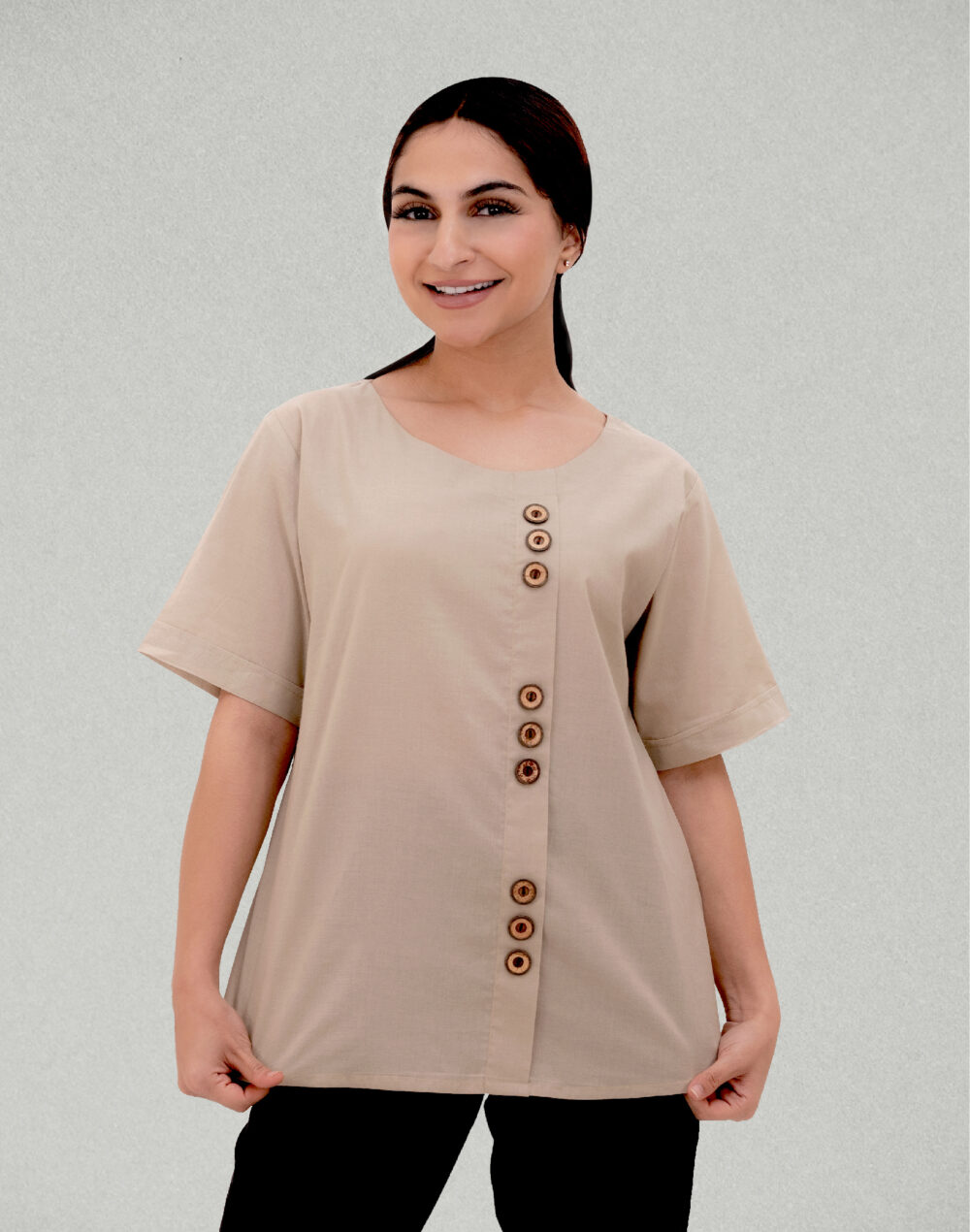 Herbal Dyed Organic Kasam putty round neck half sleeves top - Image 2