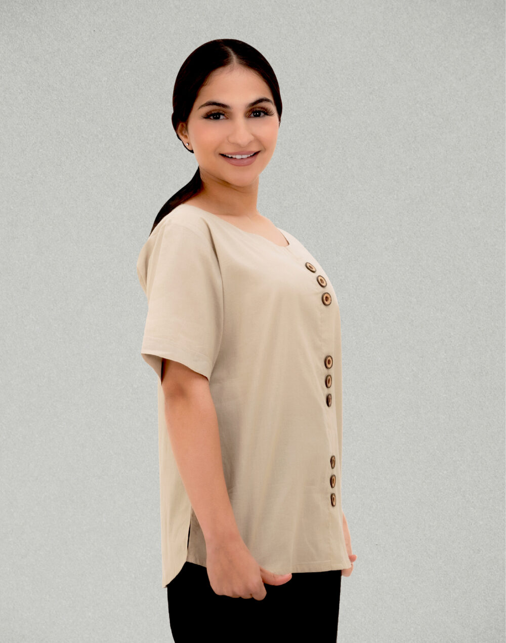 Herbal Dyed Organic Kasam putty round neck half sleeves top - Image 4