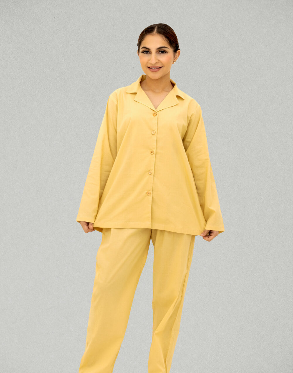 Herbal Dyed Organic Yellow collared full sleeves shirt and pyjamas - Image 2