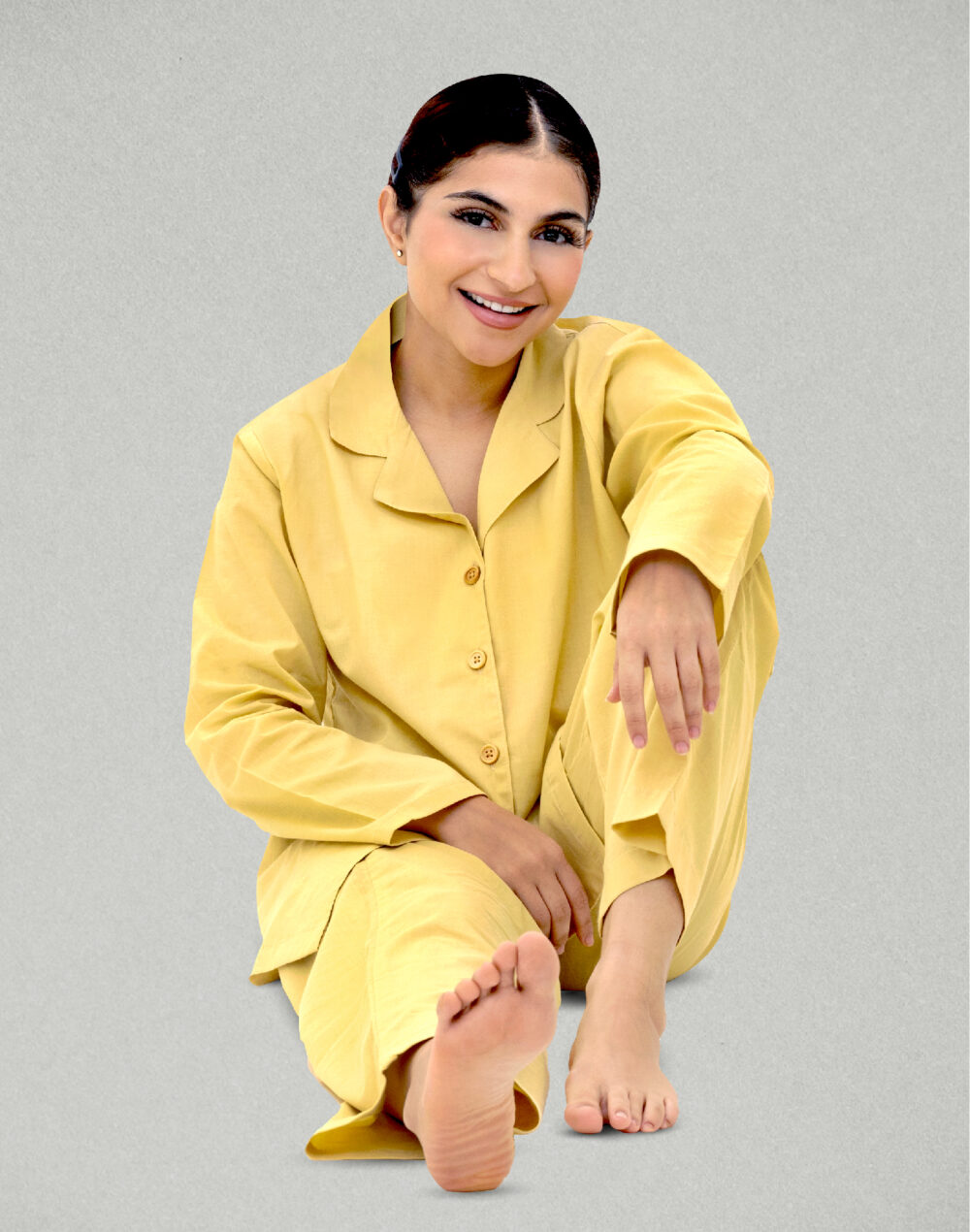 Herbal Dyed Organic Yellow collared full sleeves shirt and pyjamas