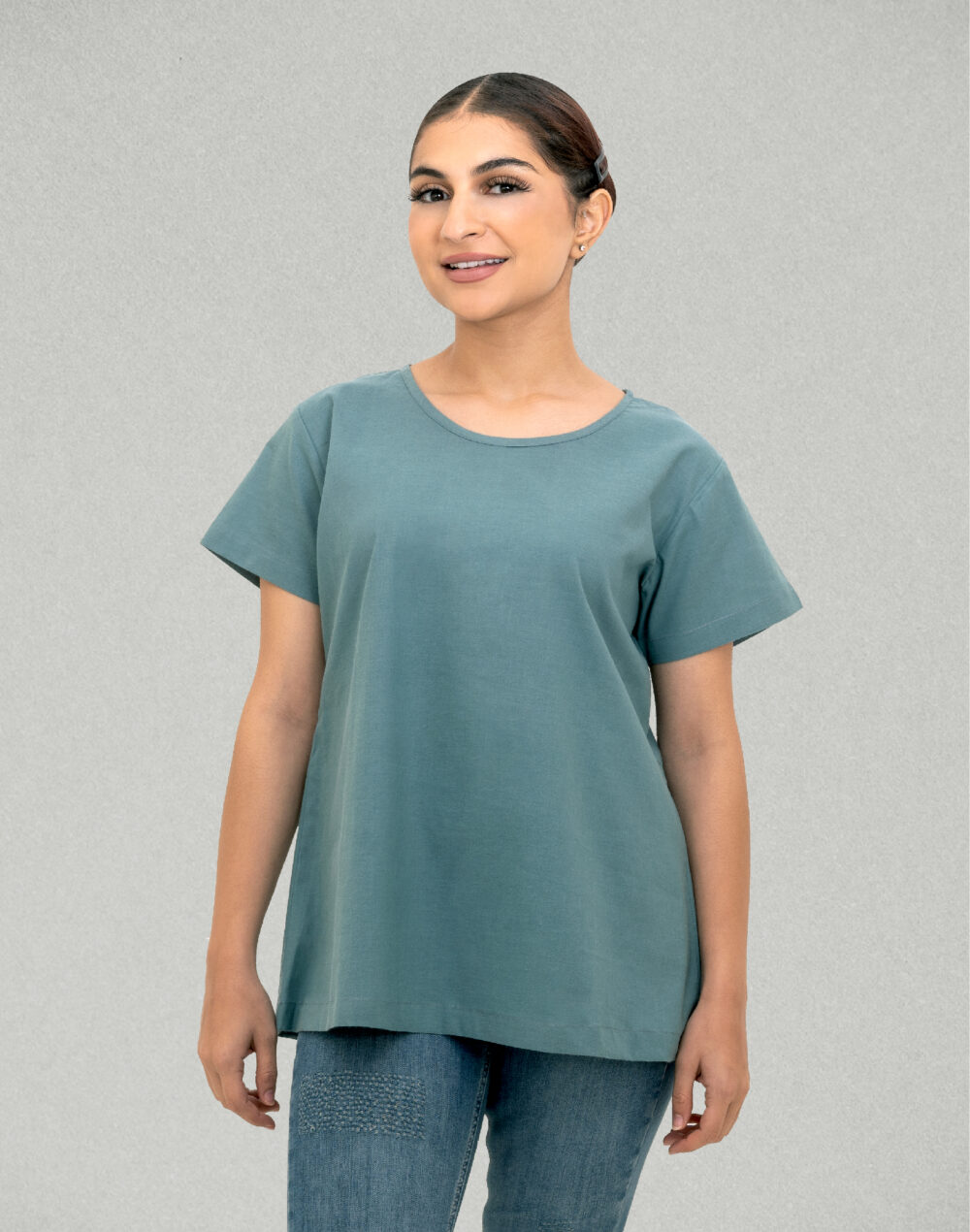 Herbal Dyed Organic Teal round neck Half sleeves top - Image 2