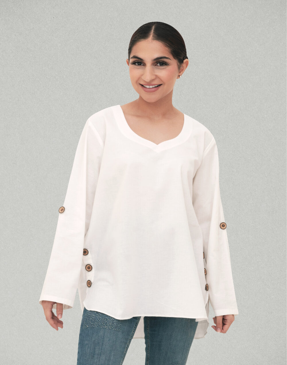 Herbal Dyed Organic Sun white V neck freestyle top - Image 2
