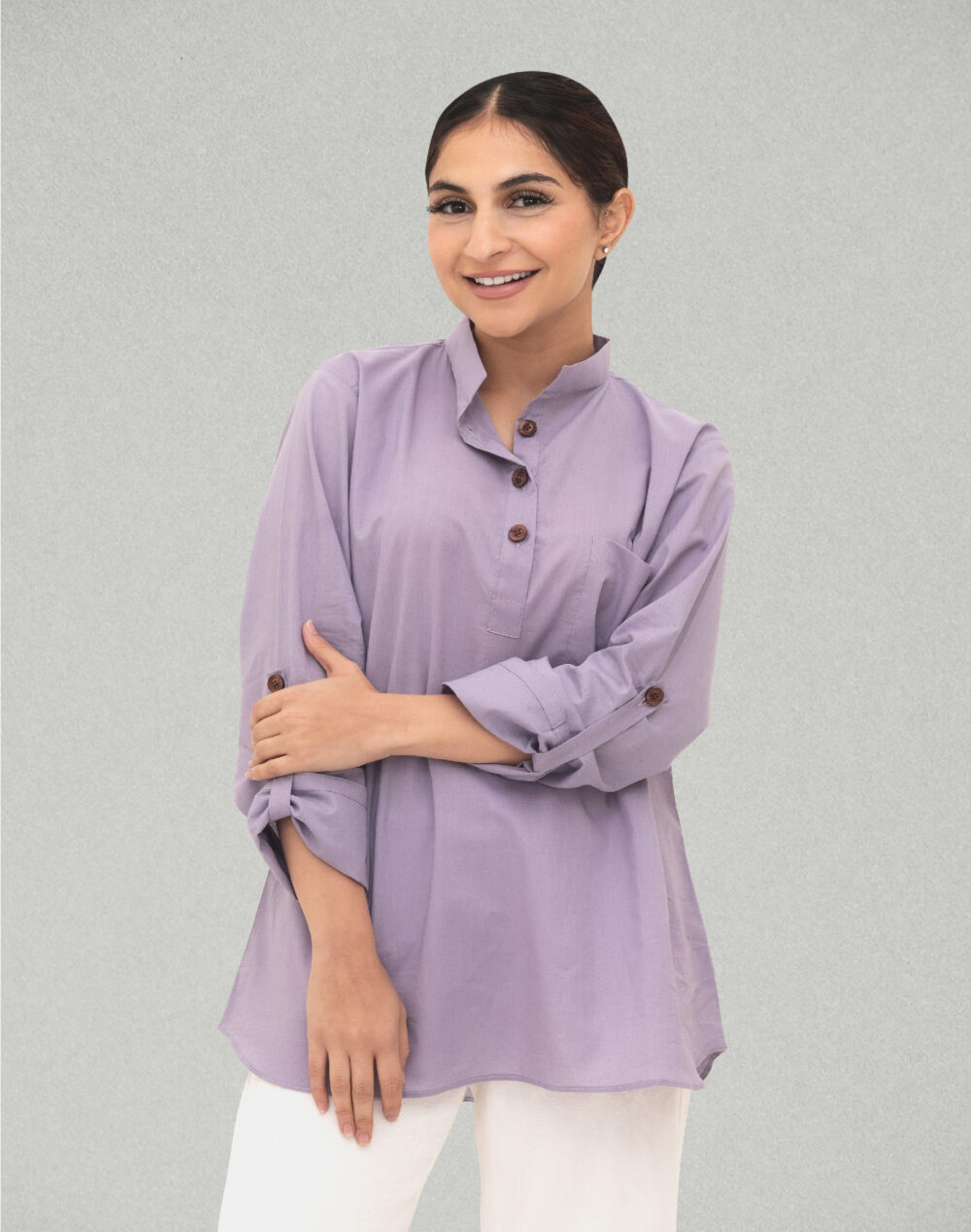 Herbal Dyed Organic Lavender lilac collared top