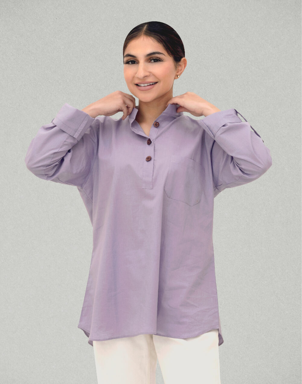 Herbal Dyed Organic Lavender lilac collared top - Image 2