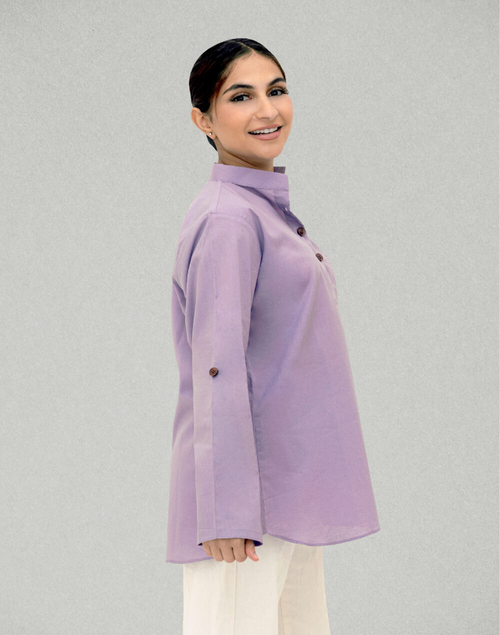 Herbal Dyed Organic Lavender lilac collared top - Image 3