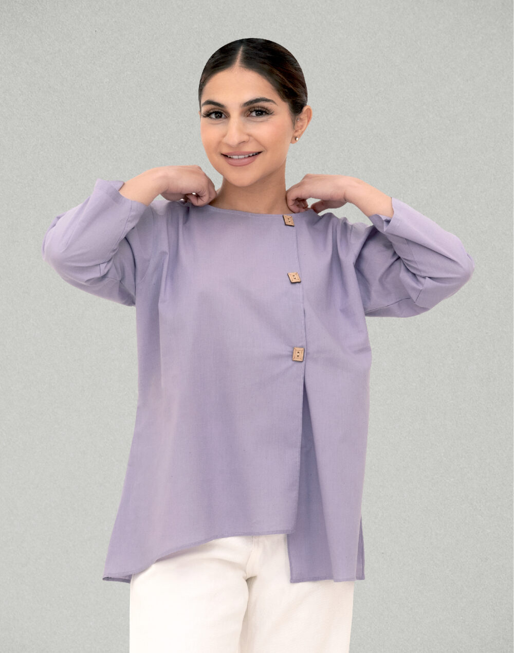 Herbal Dyed Organic Lavender lilac round neck Full Sleeves top - Image 2