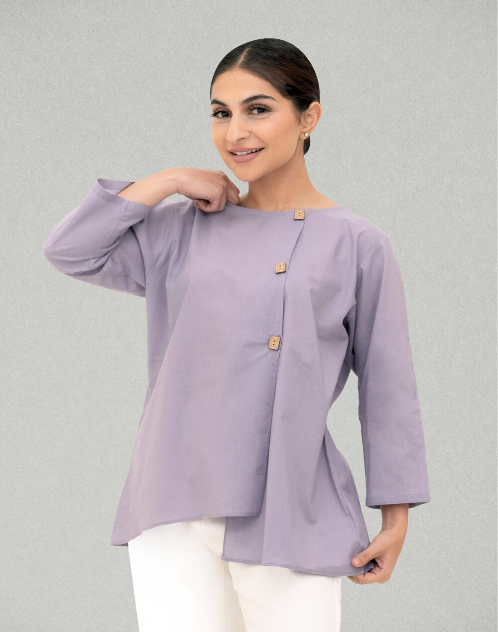 Herbal Dyed Organic Lavender lilac round neck Full Sleeves top - Image 3
