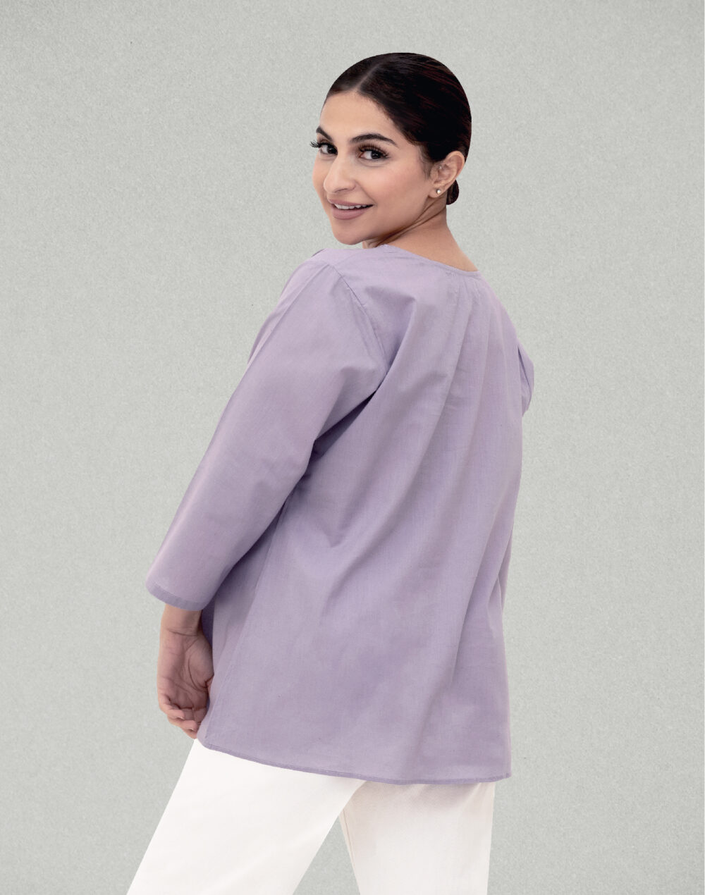 Herbal Dyed Organic Lavender lilac round neck Full Sleeves top - Image 4