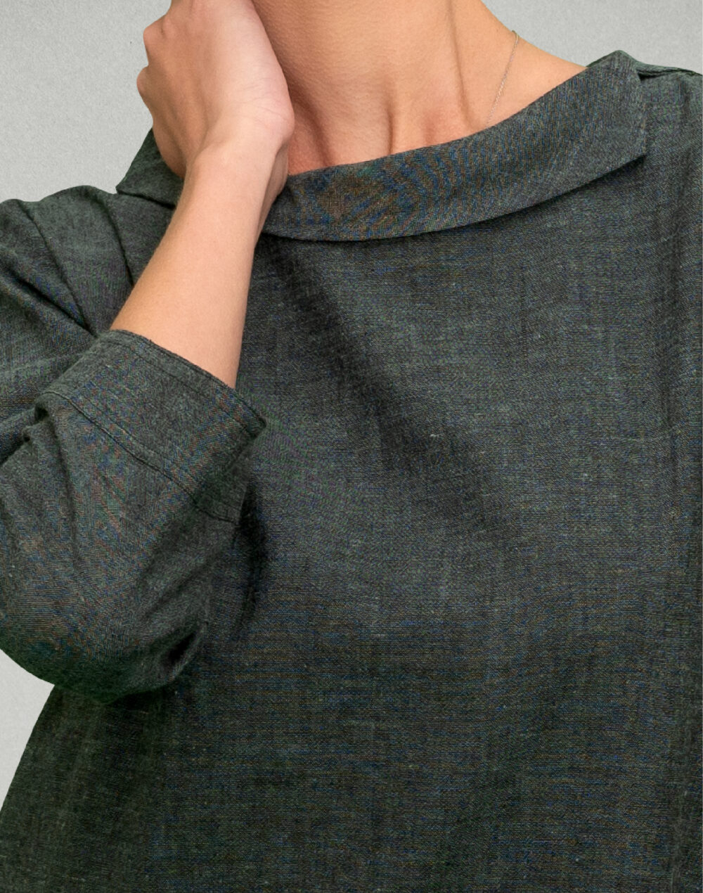 Yarn Dyed Organic Green round neck with flap full sleeves top - Image 5