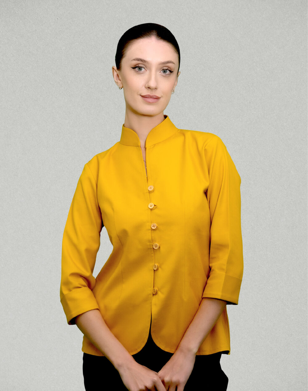 Organic Matty Yellow collared jacket/top  with 3/4th  sleeves