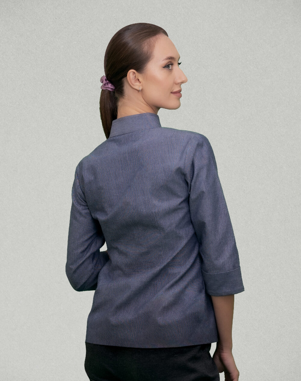 Organic Chambray Heavy - Blue collared jacket/top  with 3/4th  sleeves - Image 4
