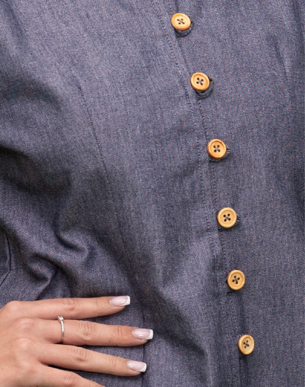 Organic Chambray Heavy - Blue collared jacket/top  with 3/4th  sleeves - Image 5