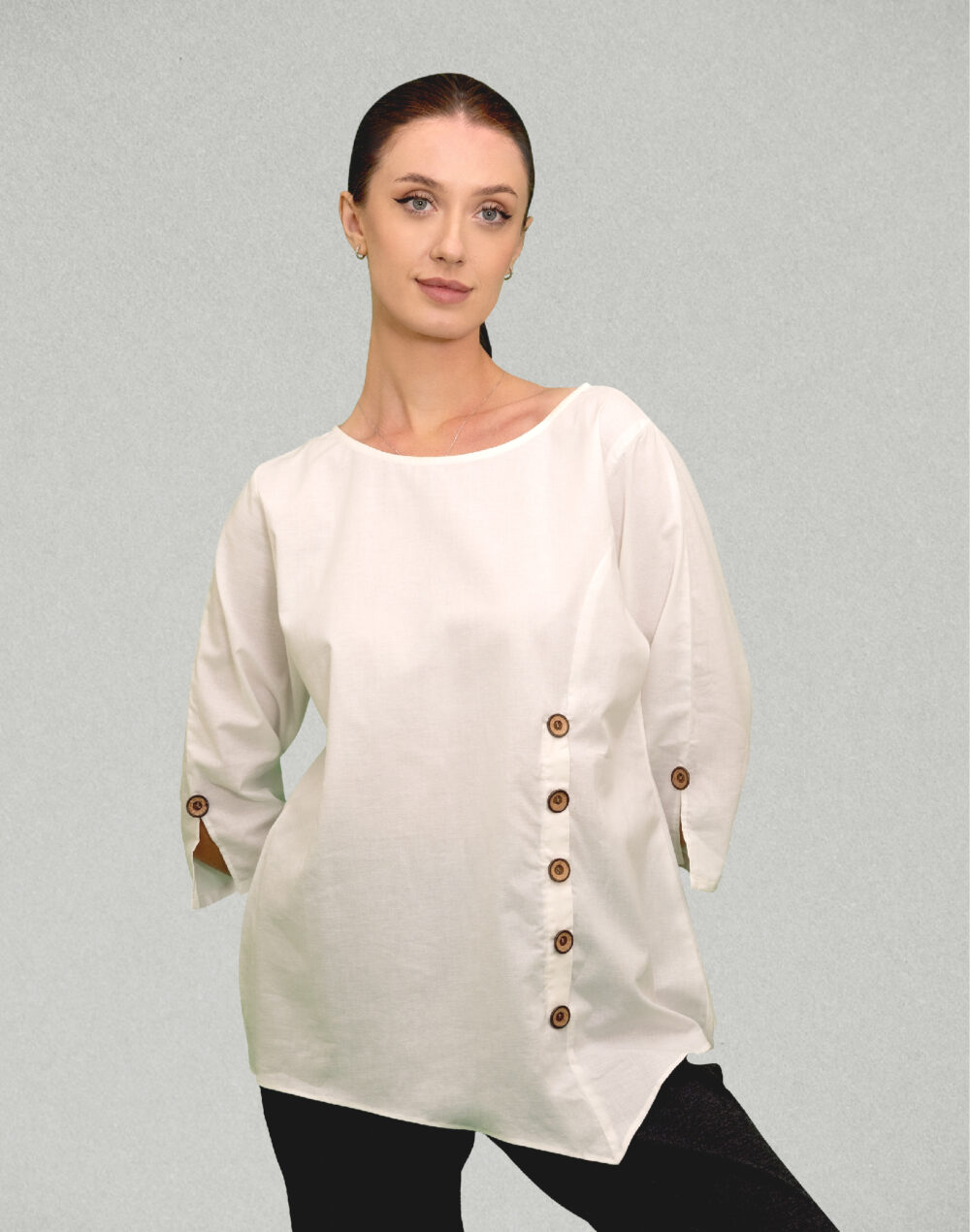 Herbal Dyed Organic Sun white round neck  full sleeves freestyle top - Image 2