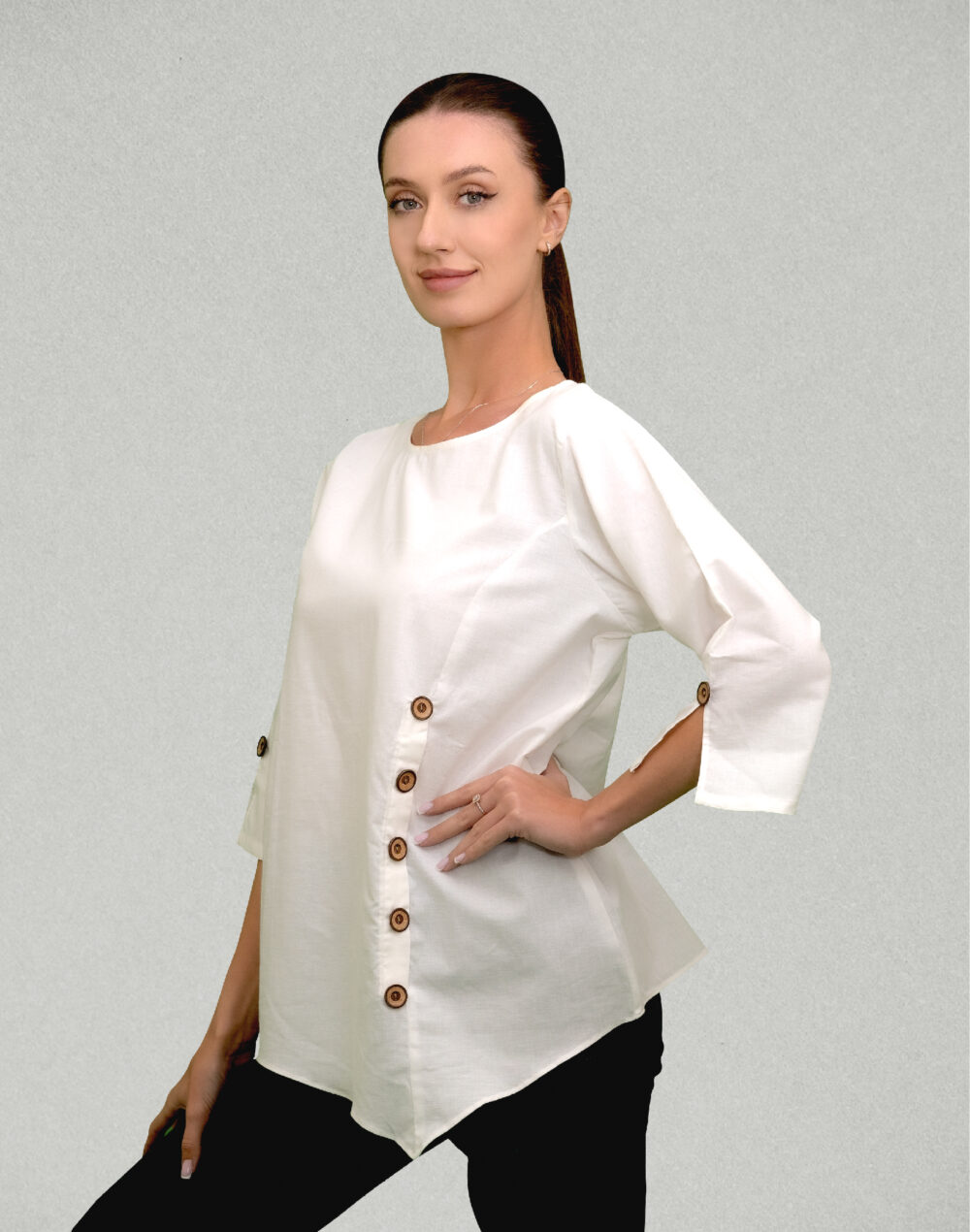 Herbal Dyed Organic Sun white round neck  full sleeves freestyle top - Image 3