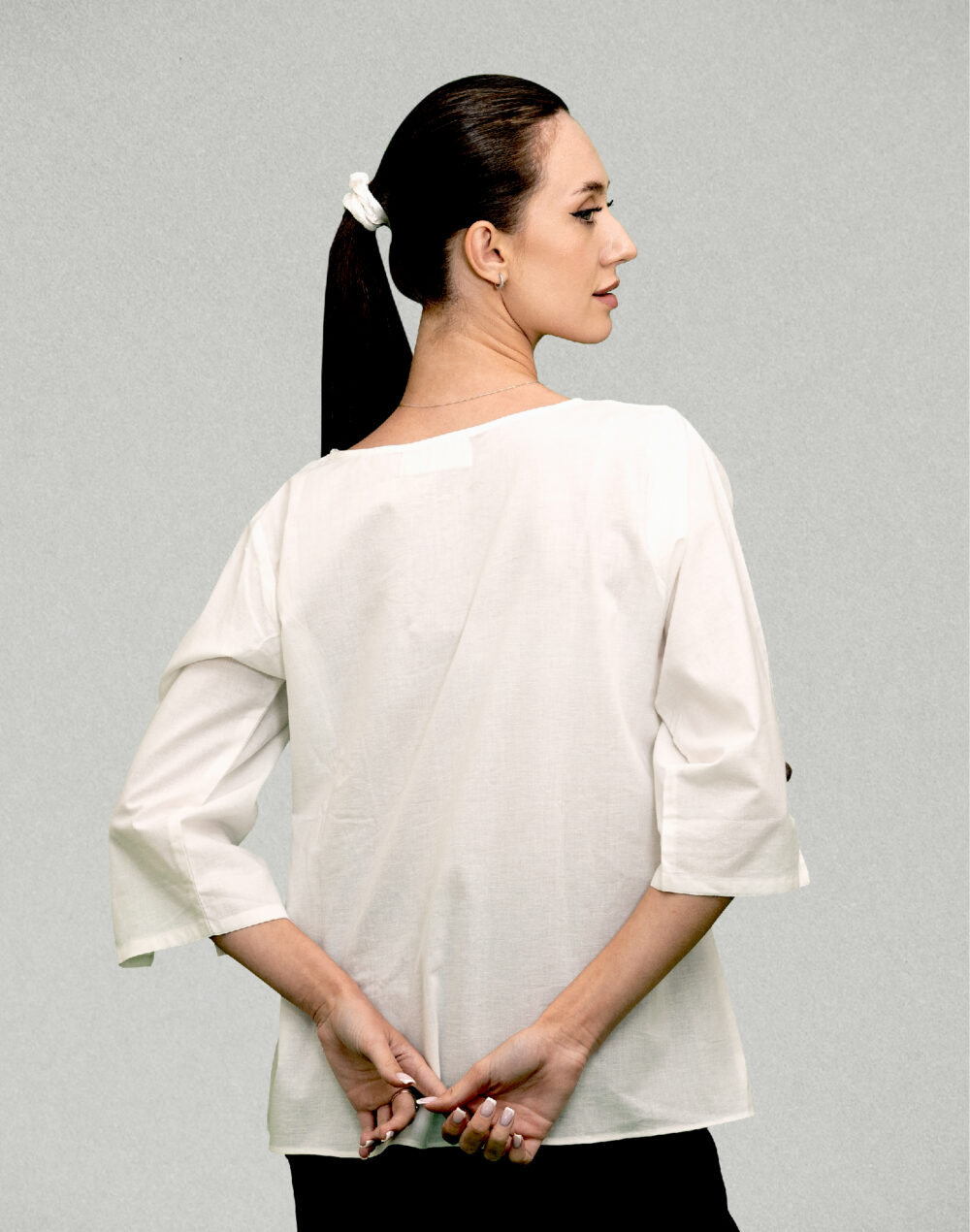 Herbal Dyed Organic Sun white round neck  full sleeves freestyle top - Image 4