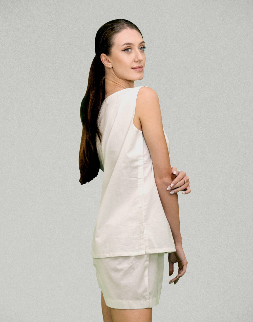 Herbal Dyed Organic Sun white sleeveless top and shorts - Image 2