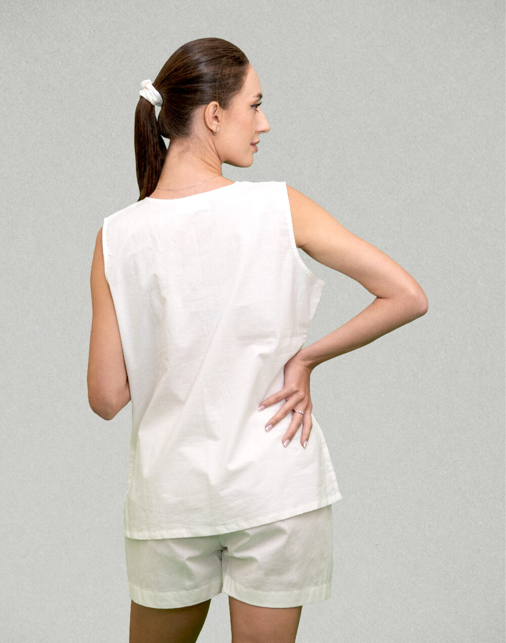 Herbal Dyed Organic Sun white sleeveless top and shorts - Image 3