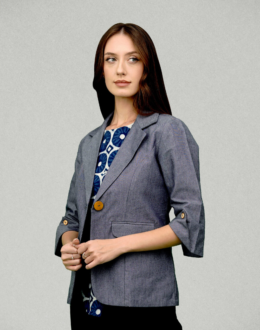 Organic Chambray Heavy – Blue jacket with 3/4th  sleeves - Image 3