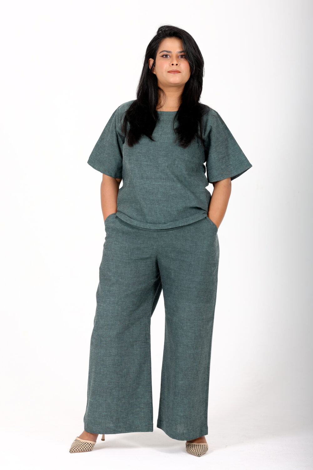 Green handloom co-ord set - Image 2