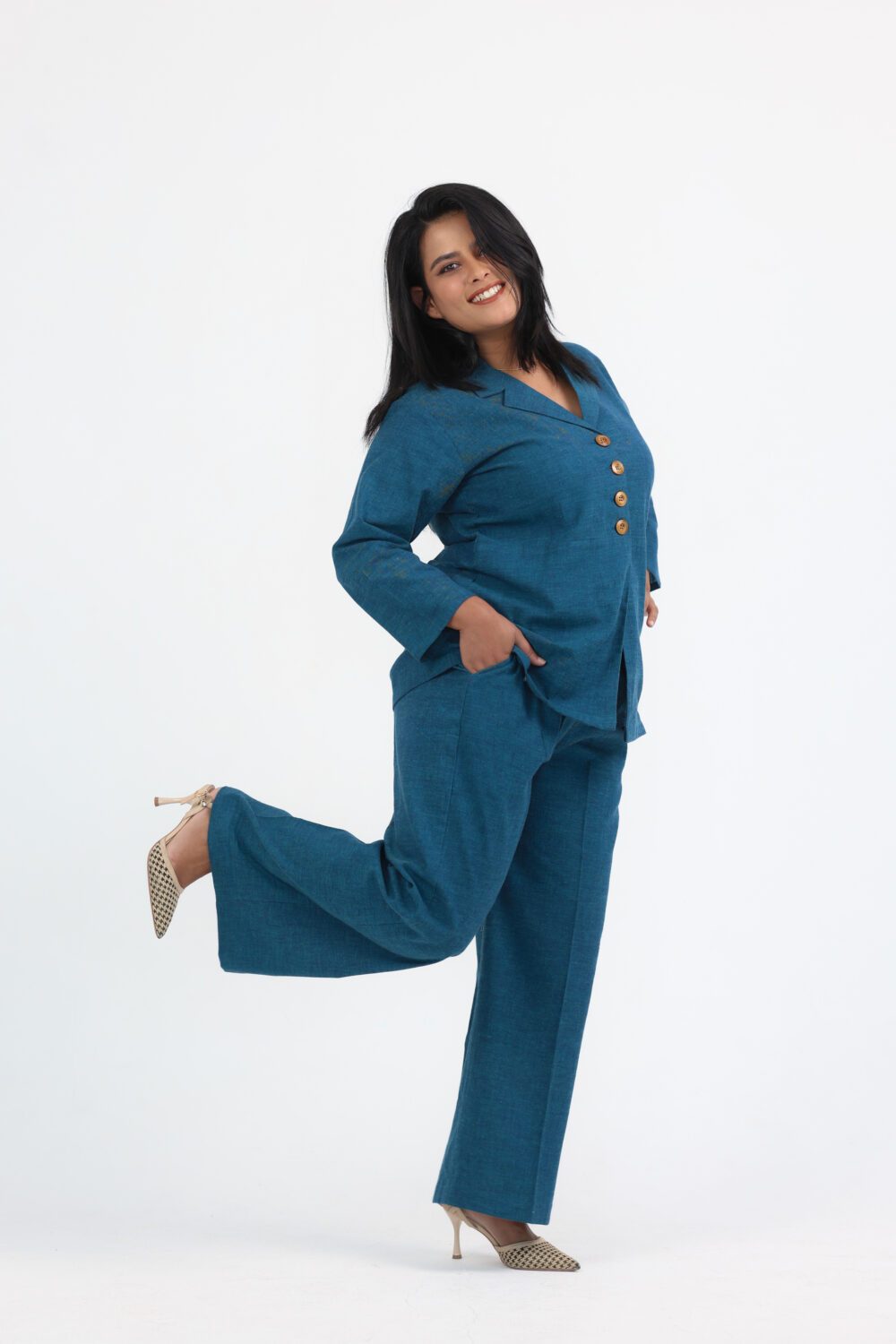 Blue collared handloom co-ord set - Image 3