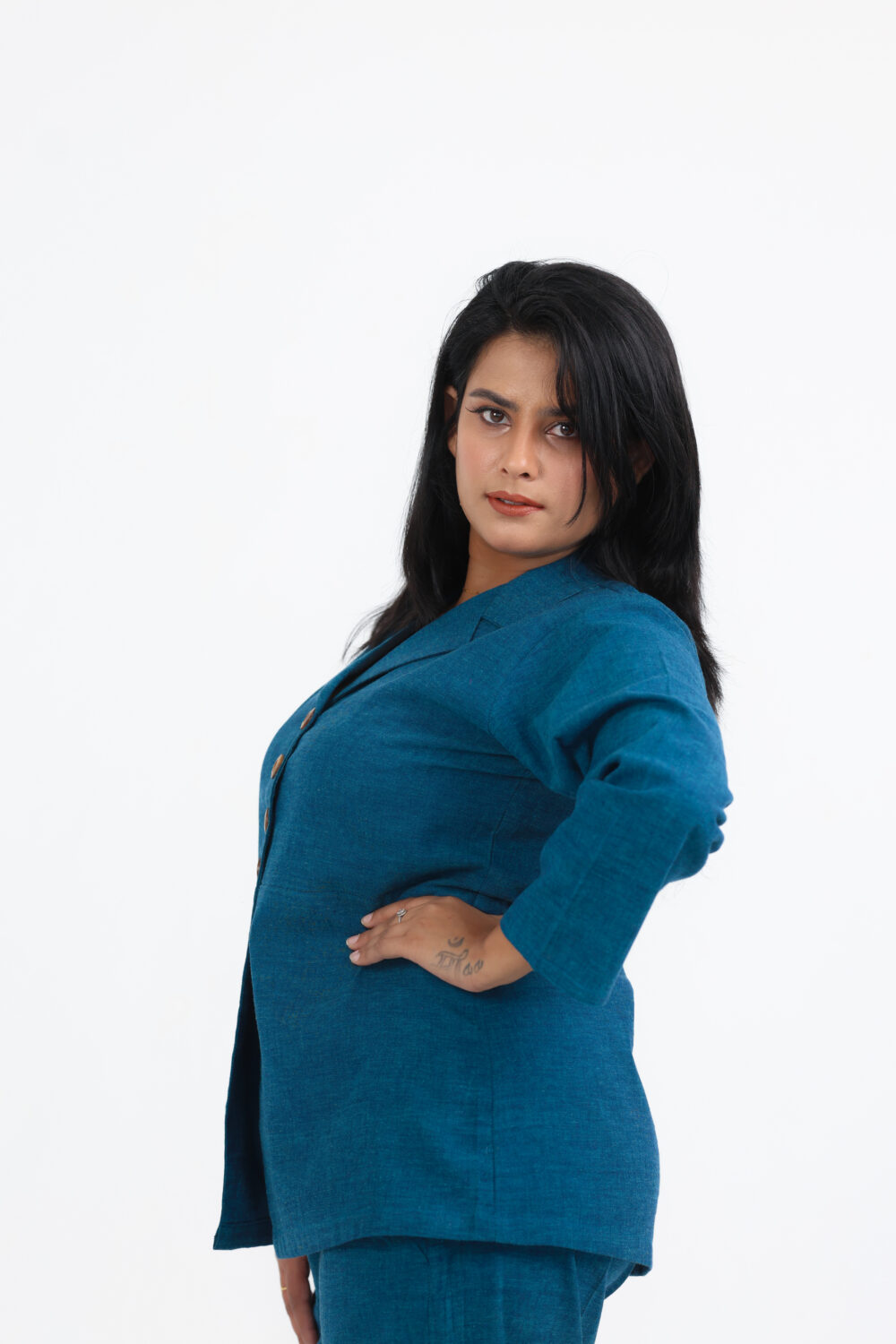 Blue collared handloom co-ord set