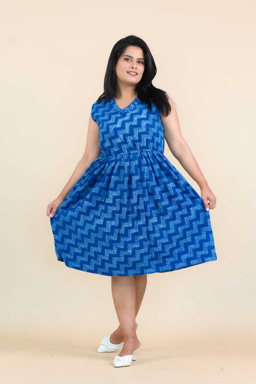 Indigo handloom block printed dress
