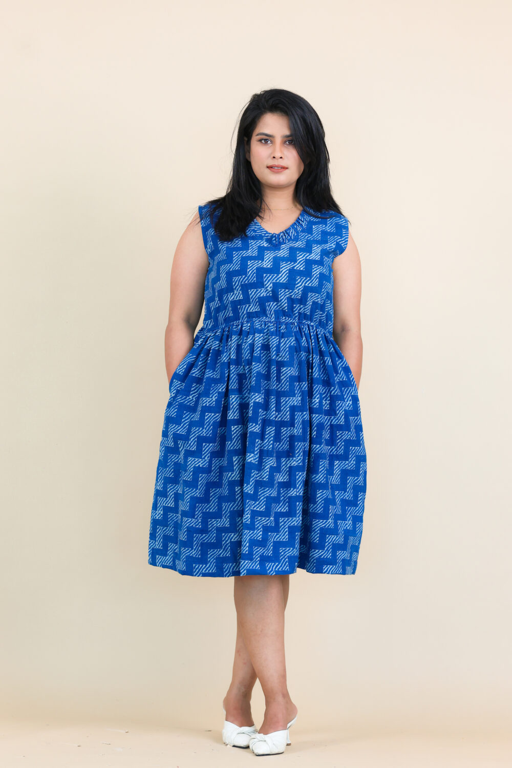 Indigo handloom block printed dress - Image 3