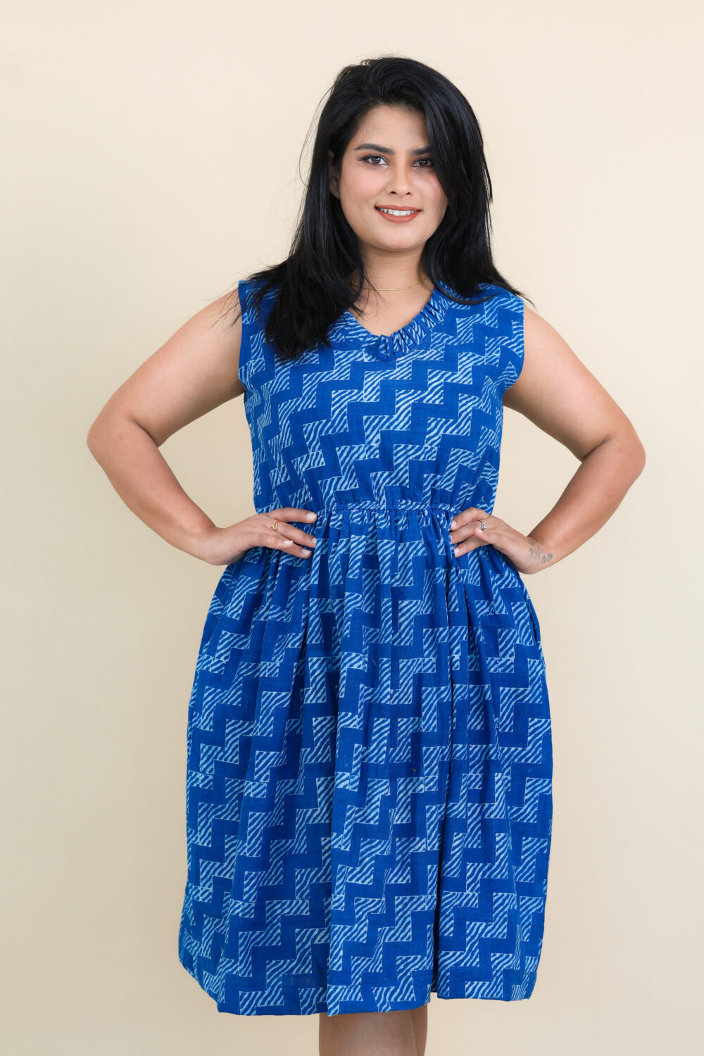 Indigo handloom block printed dress - Image 2