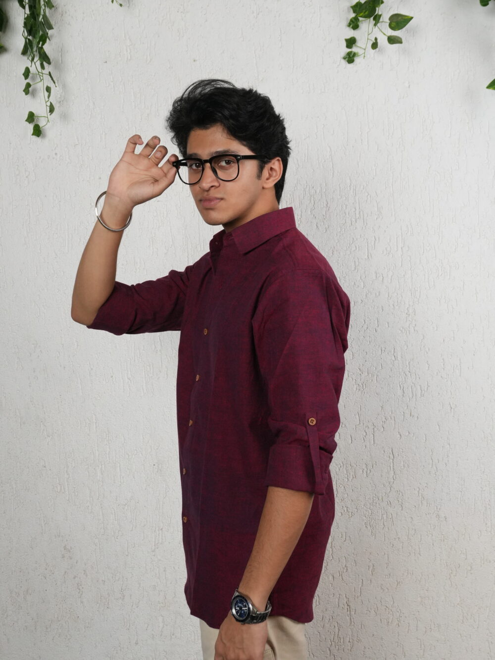 Dark red handloom shirt - Image 3