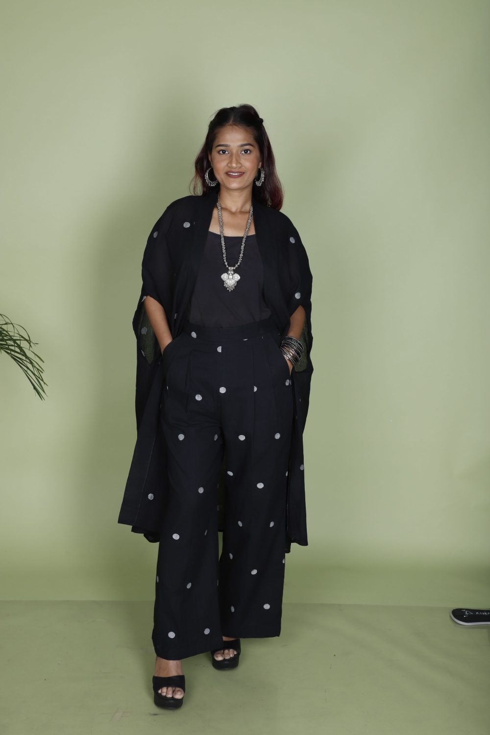 Timeless black jamdani jacket and pant set