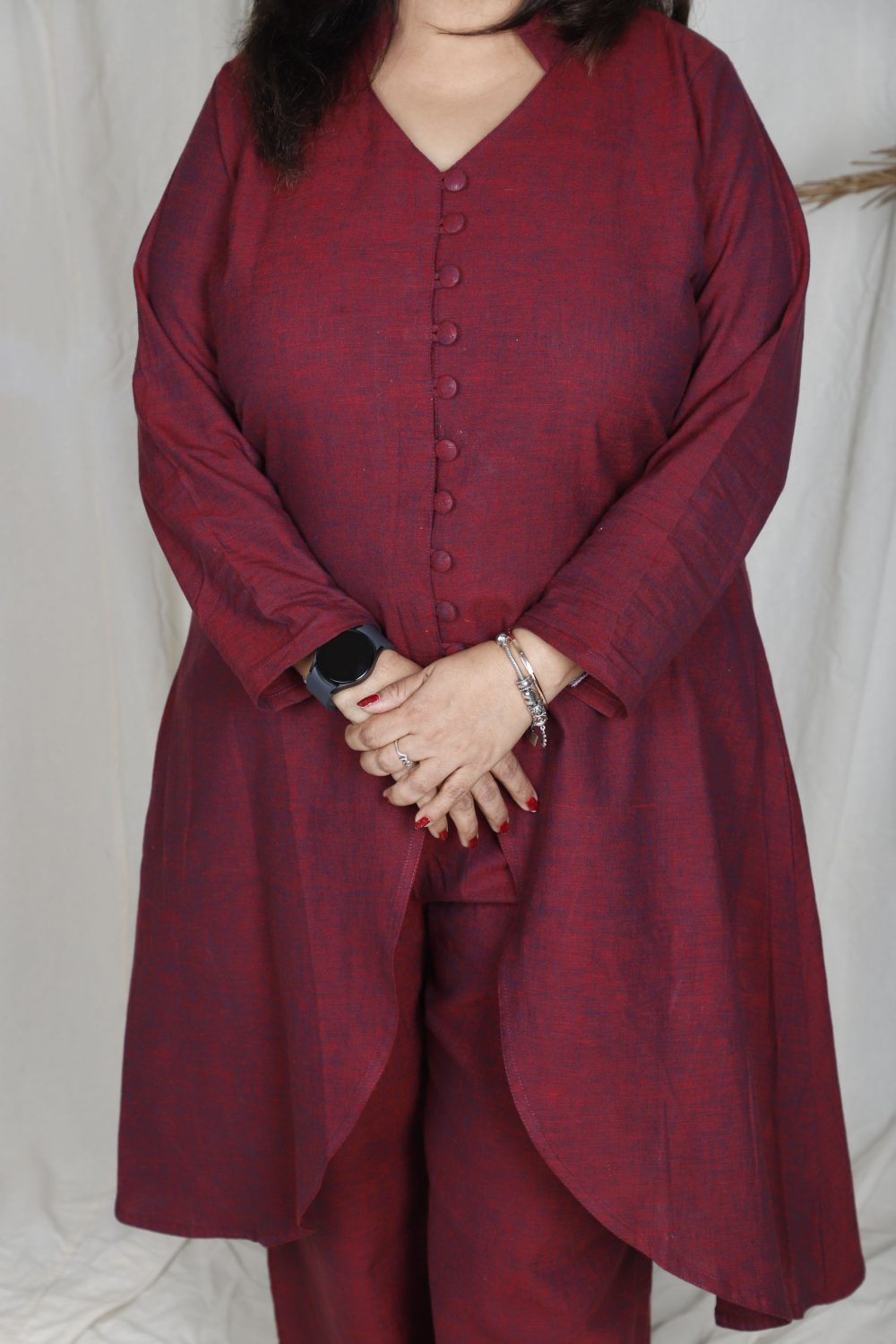 Handloom red kurti set - Image 2