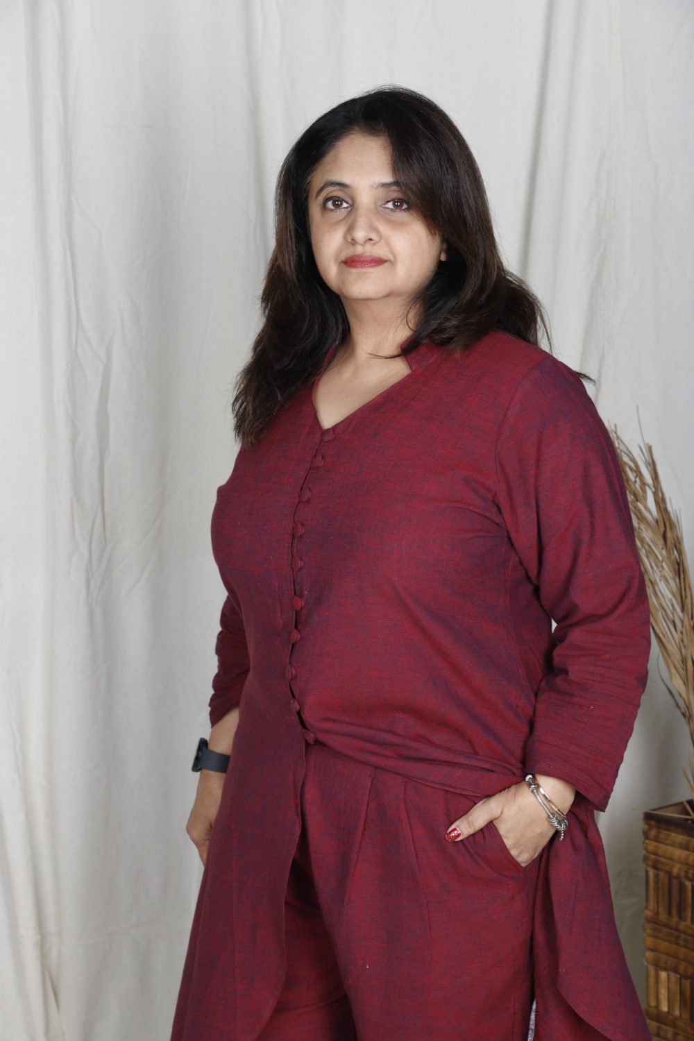 Handloom red kurti set - Image 3