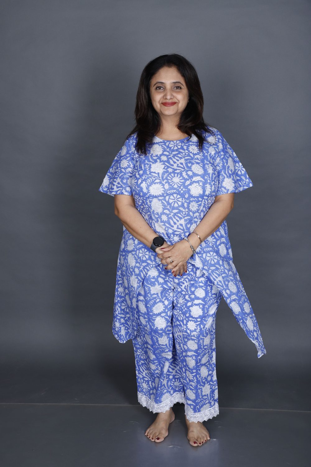 Cambric floral kurti set